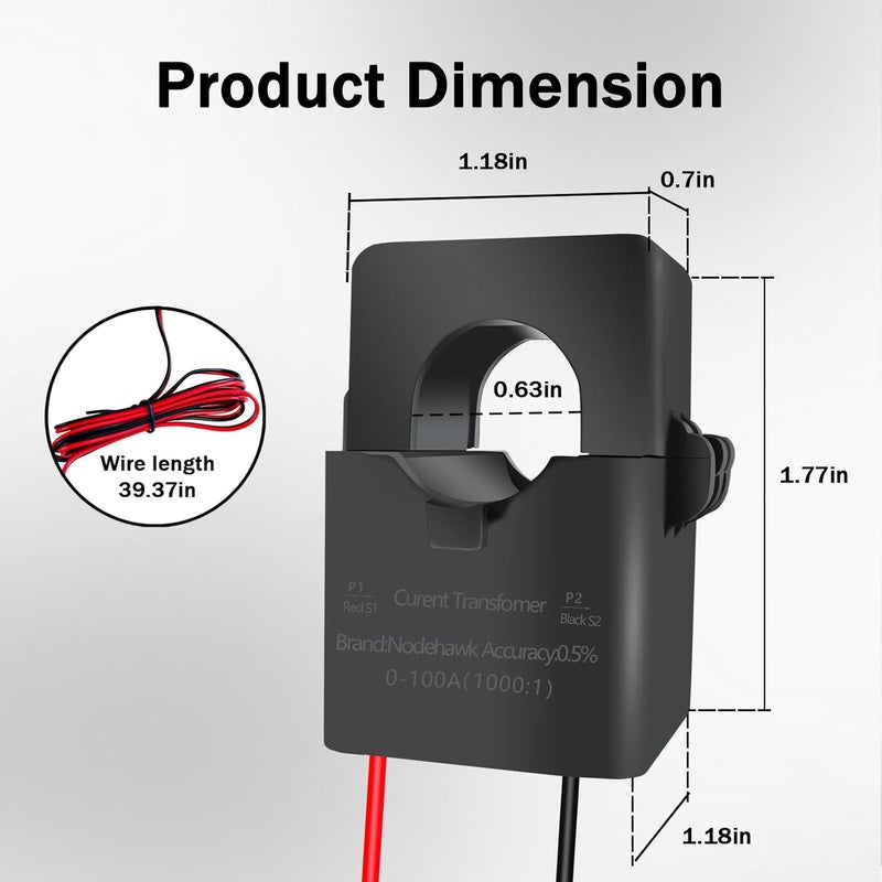 nodehawk 100A Split Core Current Sensor Transformer 1000:1 Ratio AC Current Transformer Coil, Mini Split-CT for Energy Meter - Image 2